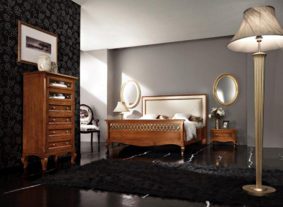 Luxus Schlafzimmer Set 4tlg. Bett 2 Nachttische Kommode Massivholz Möbel Italien