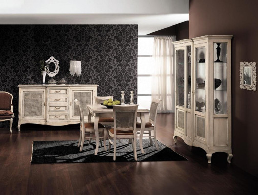 Garnitur Holz Möbel Kommode 4x Stuhl Tisch Vitrine Neu Gruppe Esszimmer Set 7tlg