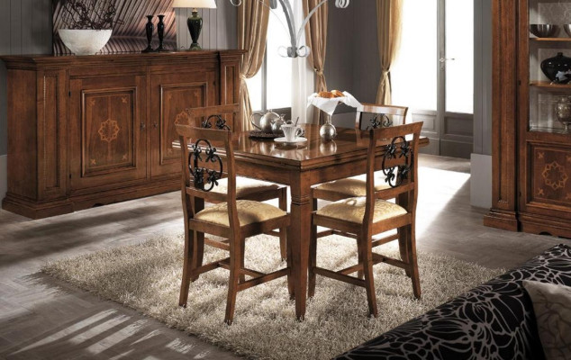 Garnitur Holz Möbel Kommode 4x Stuhl Tisch Vitrine Neu Gruppe Esszimmer Set 7tlg