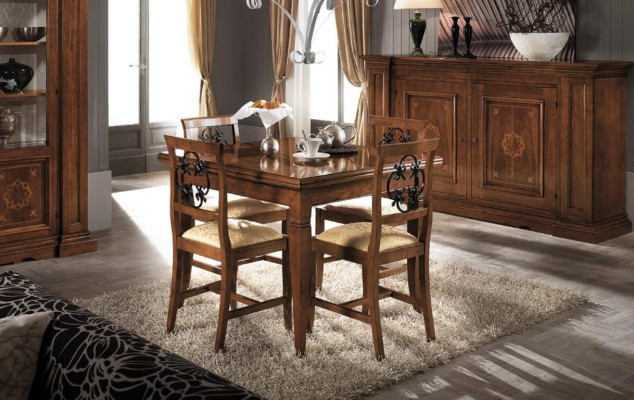 Garnitur Holz Möbel Kommode 4x Stuhl Tisch Vitrine Neu Gruppe Esszimmer Set 7tlg