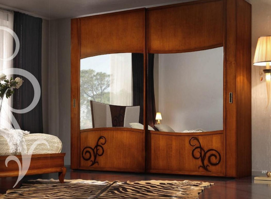 Schrank Kleiderschrank mit Schiebetüren Schlafzimmer Wand Schränke Holz Spiegel