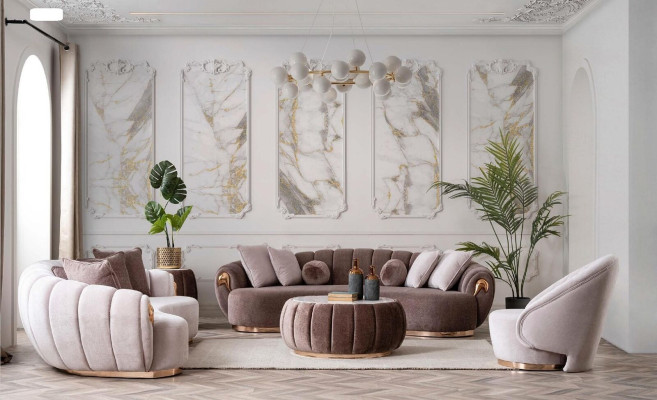 Luxus Sofa Big Couch Runde Couchen xxl Sofas Sitzmöbel Stoff 263cm Grau