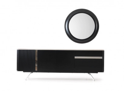 Wohnzimmer Anrichte Spiegel Sideboard Holz mit Metall Stil schwarze