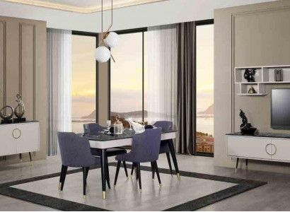 Komplette Essgarnitur 7tlg. Esszimmer Anrichte Set Modern Tisch 4x Stühle rtv