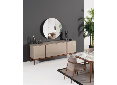 Wohnzimmer Anrichte Spiegel Sideboard Holz mit Metall Stil schwarze Kommode