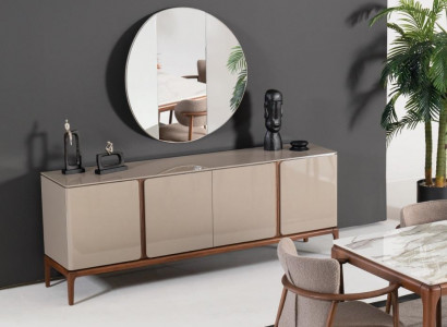 Wohnzimmer Anrichte Spiegel Sideboard Holz mit Metall Stil schwarze Kommode