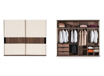 Luxus Kleiderschrank mit Schwebetüren Holz Schrank Modern Stil Beige