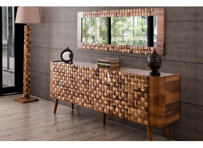 Kommoden Set italienischer Stil Möbel Holz Kommode Spiegel Sideboard Schrank 2er