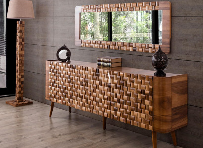 Kommoden Set italienischer Stil Möbel Holz Kommode Spiegel Sideboard Schrank 2er