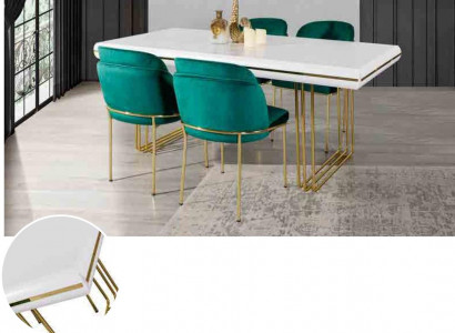 Luxus Esstisch Tisch Esszimmer Tische Metall Design Küchentisch Weiß Gold Holz