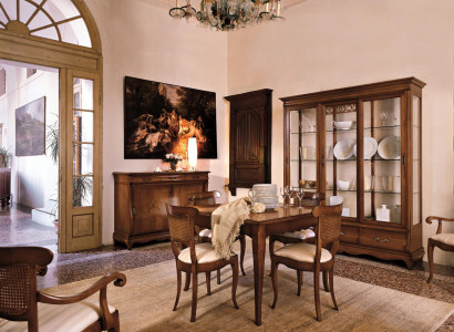 Garnitur Set Tisch 4x Stühle Stuhl Vitrine Set Kommode Essgruppe 7tlg. Esszimmer