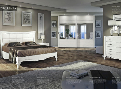 Schlafzimmer Bett Nachttisch Kleiderschrank Kommode Spiegel Weiß Luxus Set 6tlg