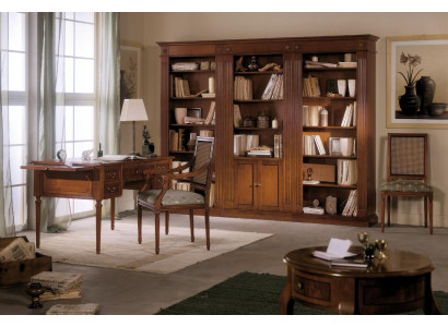 Schreibtisch und Stuhl aus Holz mit Armlehnen Bücherregal Büromöbel Design 3tlg