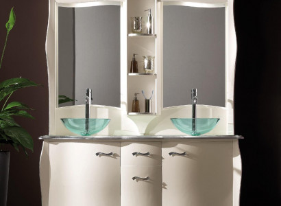 Klassischer Waschbecken Doppelt Waschtisch Holz Unterspülschrank Stand Spiegel