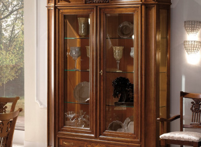 Vitrine Anrichte Vitrinen Luxus Glas Schrank Schranke Braun Holz Design Möbel