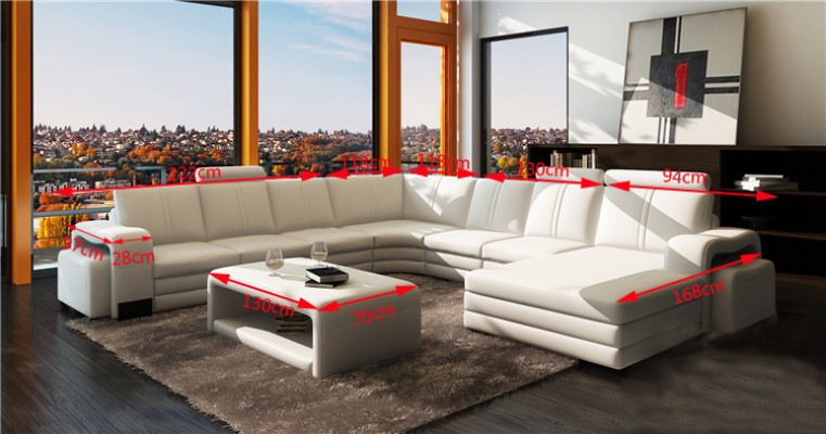 Große wohnlandschaft sofa polster eckgarnitur + hocker couch tisch komplett set