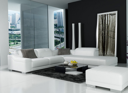 Designer Sofa Garnitur Couch Ecksofa mit Hocker Wohnlandschaft Polster