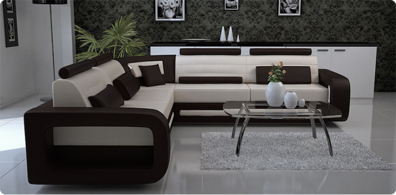 Ecksofa Polster Couch Leder Ecksofa Wohnlandschaft L-Form Polstergarnitur