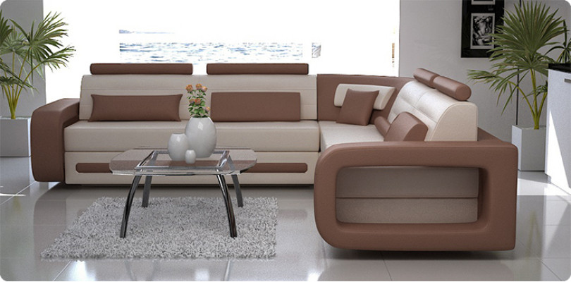 Ecksofa Polster Couch Leder Ecksofa Wohnlandschaft L-Form Polstergarnitur