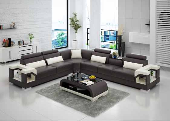 Moderne Ledersofa Couch Polster Eckgarnitur Ecksofas Sofa Couchen Ecksofa + USB