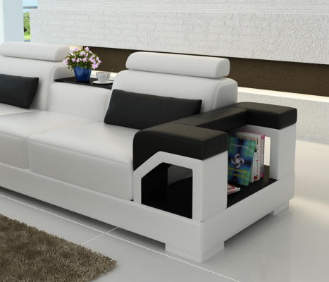 Moderne Ledersofa Couch Polster Eckgarnitur Ecksofas Sofa Couchen Ecksofa + USB