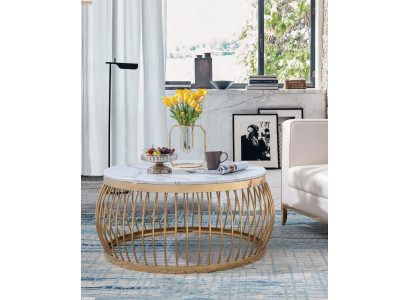 Runder Designer Stein Couch Edelstahl Sofa Tisch Wohn Design Rund