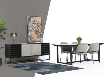 Essecke Essgruppe Esszimmer Esstisch Stühle 8tlg Holz Schwarz Set Neu