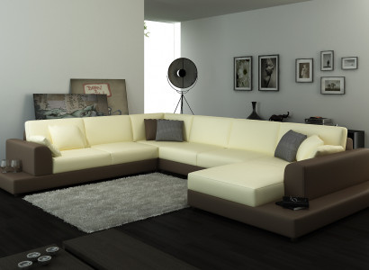 Wohnlandschaft Wohnzimmer Ecksofa Leder Sofa Couch Polster Sitz