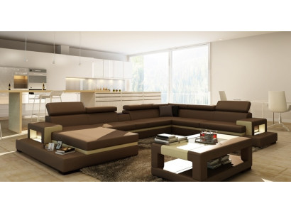 Ledersofa Sofa Ecksofa U Form Couch Wohnlandschaft Designer Sitz Ecke LEONARDO-B
