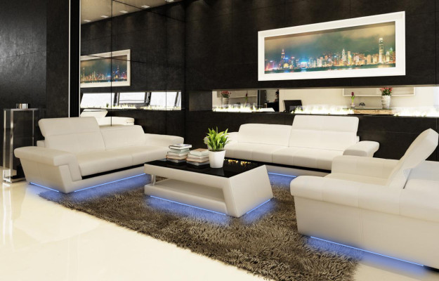 Ledersofa Couch Wohnlandschaft 3 Sitzer Design Modern Sofa 5136_3ER