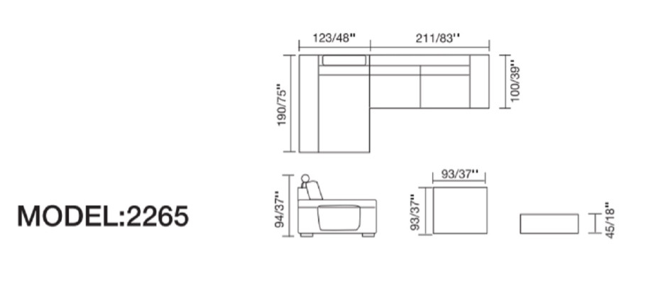 Ledersofa Sofa Couch Polster Eck Garnitur 190x334cm Wohnlandschaft L Form 2055