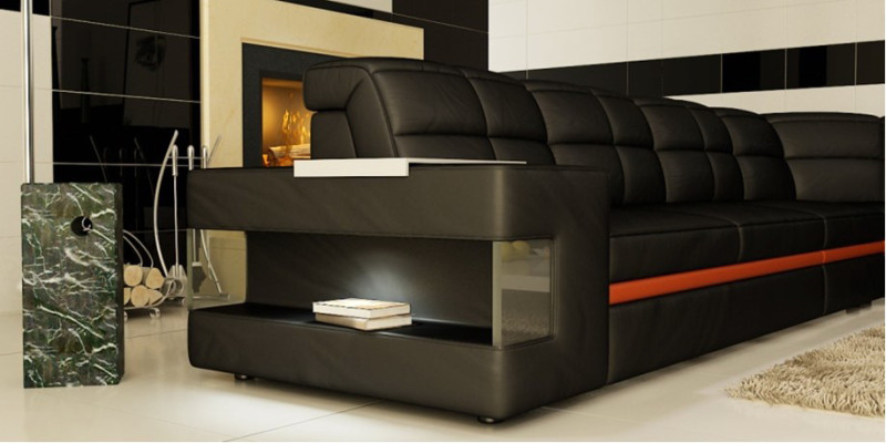 Ledersofa Designersofa Ecksofa Couch Polster Sofa Eckgarnitur mit Beleuchtung