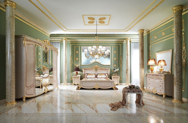 Design Schlafzimmer Komplett Set Bett Nachttisch Kommode Neu Italien 6 tlg. Sets