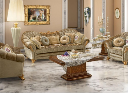 Luxus Möbel Sofagarnitur Couch Sofa Barock Rokoko Polster 3+1+1 Sitzer Holz 3tlg