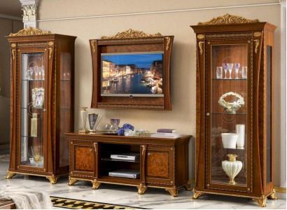 Set 4tlg. Wohnzimmer rtv 2x Vitrine tv Rahmen Holz Luxus Garnitur Gruppe Italien