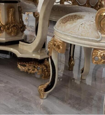 Luxus Esszimmer Set 9 tlg. Esstisch + 6x Stühle + Anrichte mit Spiegel weiß Neu