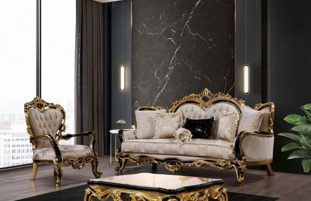 Sofagarnitur Klassische Luxus Sofas Sessel Wohnzimmer set 3+1 Sitz Chesterfield