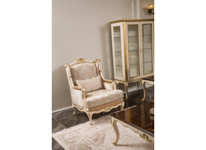 Barock Sessel Gold Beige Sessel Einsitzer Klassische Stil Möbel Samt Holz