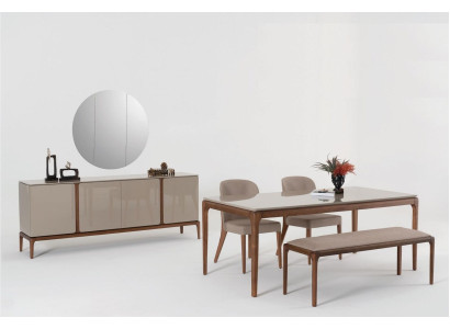 Esszimmer Set Essgruppe Tisch 4x Stühle Bank Anrichte Spiegel 8tlg.