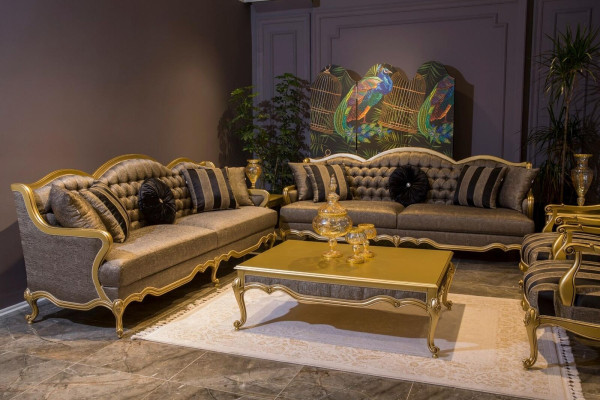 Dreisitzer Luxus Sofa 3 Sitzer Sofas Sitz Stoff Design Möbel Stil Textil