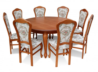 Klassischer Rund Runder Tisch Holz Design Esszimmer Tische + 8 Stühle