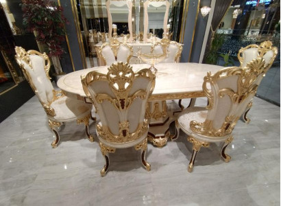 Esszimmer Set 6x Stühle Essgruppe Holz Polsterstuhl Luxus Stuhl Textil Neu