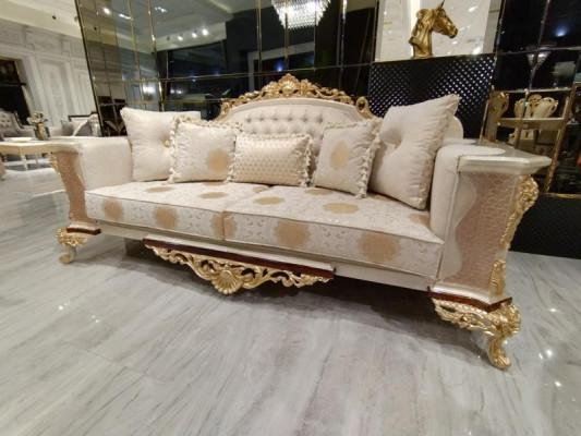 Sofagarnitur 3+1+1 Sitzer Wohnzimmer Set Komplett Textil Sofa Sessel Holz Neu