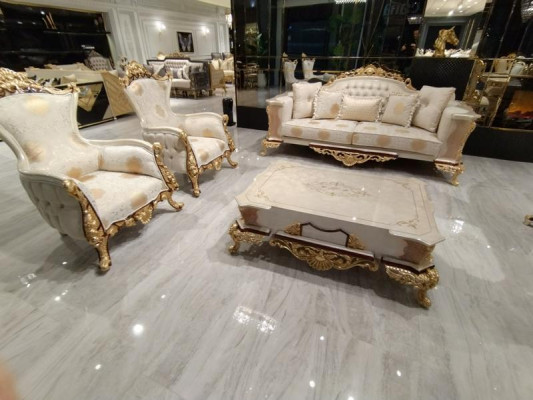 Sofagarnitur 3+1 Sitzer Sofa Set Komplett Textil Holz Wohnzimmer Luxus Sofa Neu