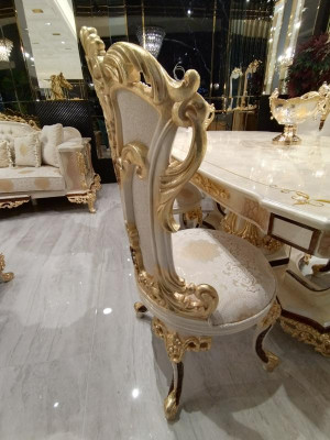 Luxus Esszimmer set Esstisch 4x Stühle Holz Stuhl Textil Essgruppe Garnitur Neu