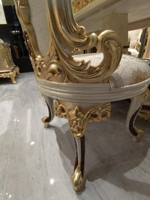 Luxus Esszimmer set Esstisch 4x Stühle Holz Stuhl Textil Essgruppe Garnitur Neu