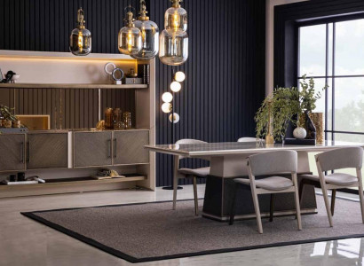 Luxus 6 Stück Esszimmer Set Esstisch 4x Stühle Anrichte 6 Stück modernes Designer Set