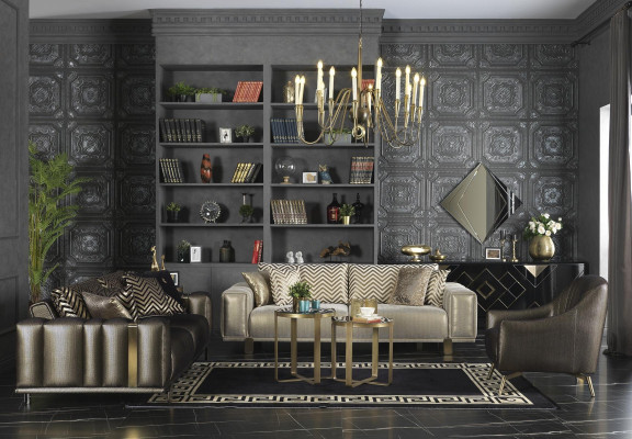 Designen Sofagarnitur 3+2+1 Sitzer Moderne Sessel Luxus Möbel Stoff Gold