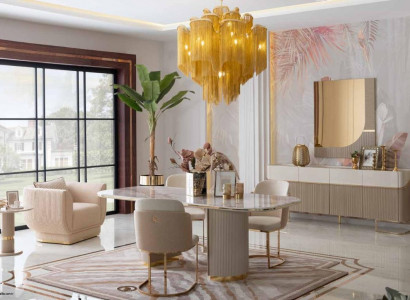 Luxus Designen Esszimmer Set Esstisch 4x Stühle Sideboard Spiegel Möbel