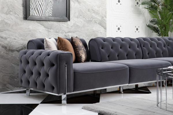 Modernen Ecksofa L-Form Wohnzimmer Grau Farbe Holz Textil Couchen